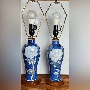 Pair of Chinoiserie Blue & White Table Lamps Asian